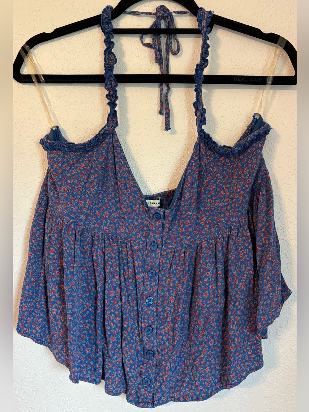 American Eagle Outfitters Blue Floral Halter Tank